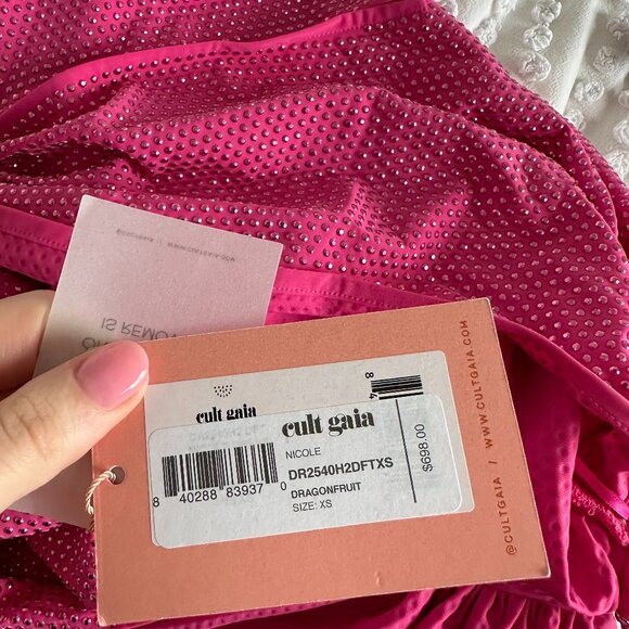 NWT Cult Gaia Nicole Mini Dress Sz XS in Dragonfruit Crystal-Embellished Allover - Picture 3 of 9